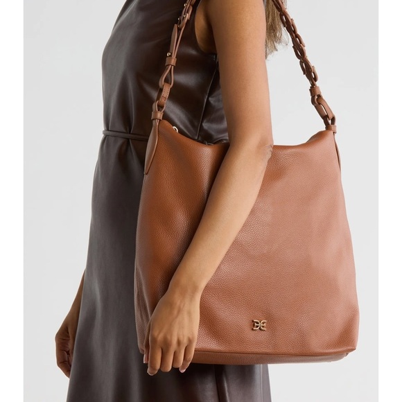 NEW SAM EDLEMAN BAY LARGE CHAINLINK HOBO CARAMEL LEATHER SHOULDER BAG HOBO NWT!! - Picture 1 of 15